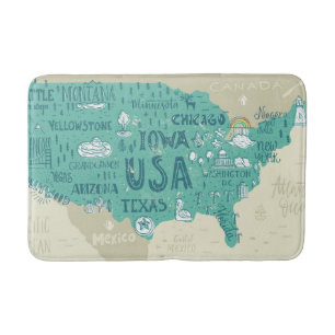 Doodle Map Of USA Bath Mat