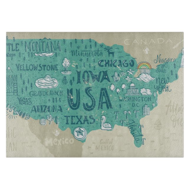 Doodle Map Of USA Cutting Board (Front)