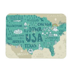 Doodle Map Of USA Magnet