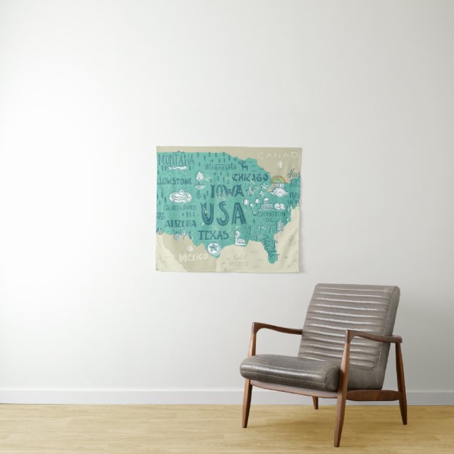 Doodle Map Of USA Tapestry (In Situ (Horizontal))
