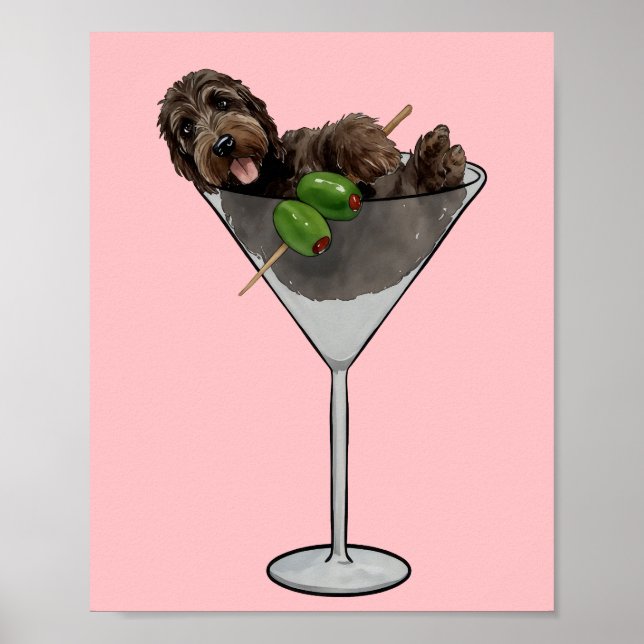 Doodle Martini Dog Mum Watercolor Poster (Front)