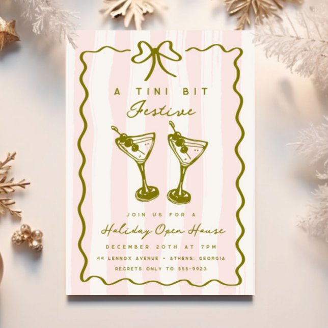 Doodle Martini Festive Funky Bow Christmas Party Invitation (Creator Uploaded)