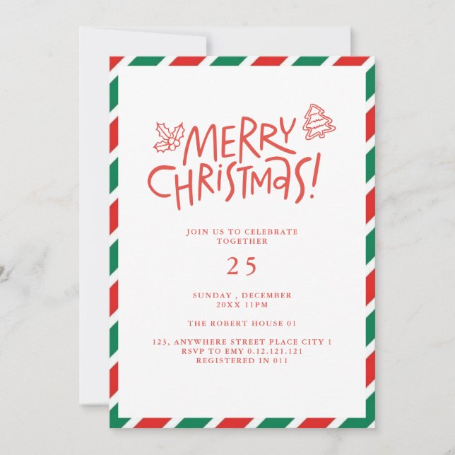 Doodle modern merry christmas party invitation (Front)
