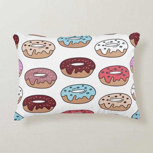 Doodle Multi-Coloured Doughnuts Background. Decorative Cushion (Front)