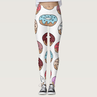 Doodle Multi-Coloured Doughnuts Background. Leggings
