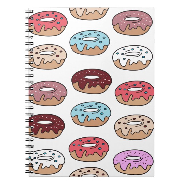 Doodle Multi-Coloured Doughnuts Background. Notebook (Front)