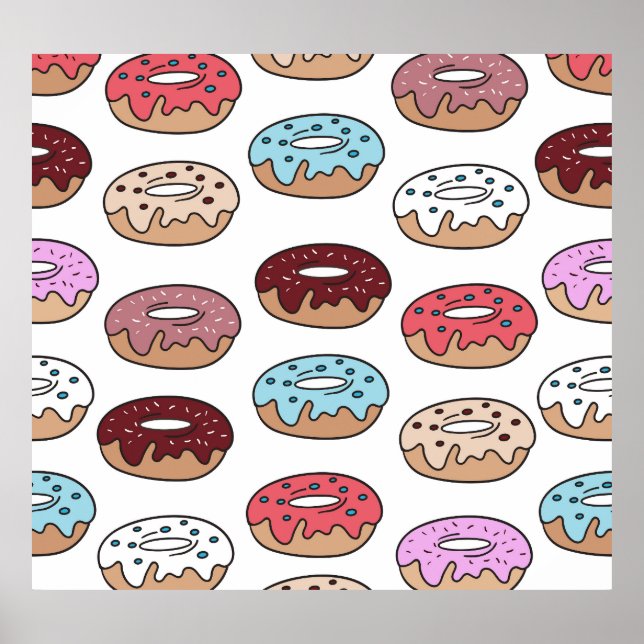 Doodle Multi-Coloured Doughnuts Background. Poster (Front)
