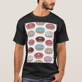Doodle Multi-Coloured Doughnuts Background. T-Shirt