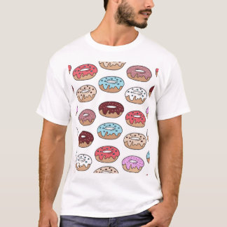 Doodle Multi-Coloured Doughnuts Background. T-Shirt