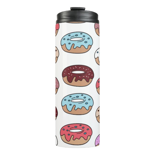 Doodle Multi-Coloured Doughnuts Background. Thermal Tumbler (Front)