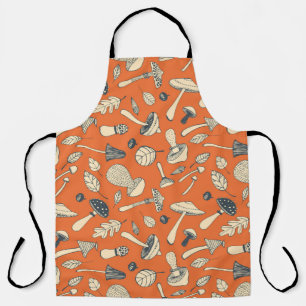 Doodle Mushroom Vintage Seamless Wallpaper Apron