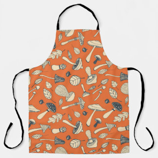 Doodle Mushroom Vintage Seamless Wallpaper Apron