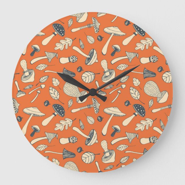 Doodle Mushroom Vintage Seamless Wallpaper Large Clock (Front)