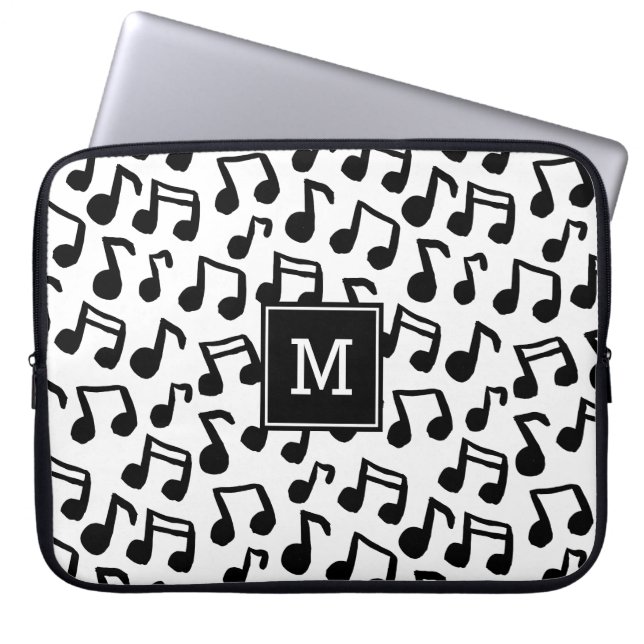 Doodle Music notes personalised monogram Laptop Sleeve (Front)