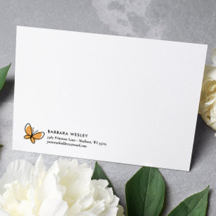 DOODLE ORANGE BUTTERFLY WHIMSICAL MONOGRAM CARD