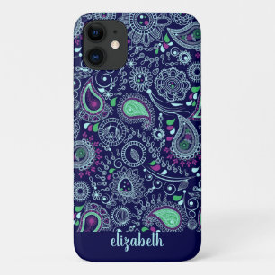 Doodle Paisley Pattern Dark Blue Case-Mate iPhone Case