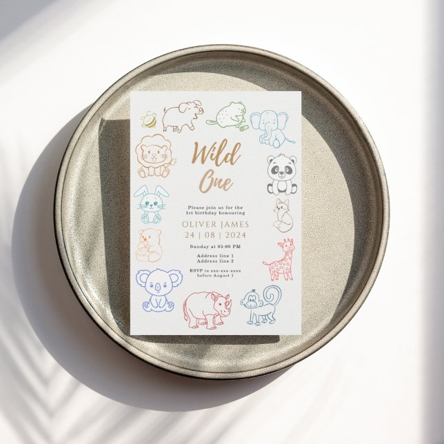 Doodle Party Animals 1st Birthday  Invitation (Creator Uploaded)