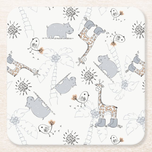 doodle pattern 2 square paper coaster (Front)
