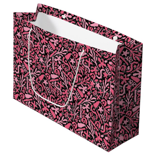 Doodle Pattern in Pink.01.w Black BG Large Gift Bag (Front Angled)