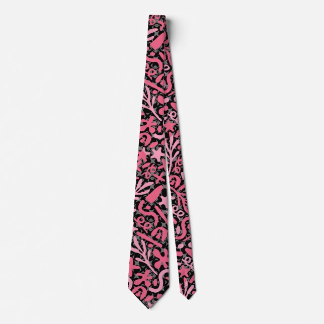 Doodle Pattern in Pink.01.w Black BG Tie (Front)