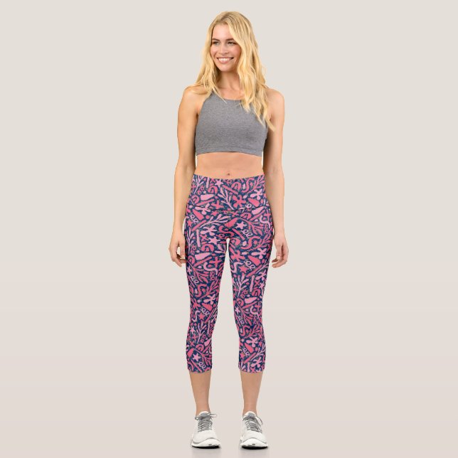 Doodle Pattern in Pink.01.w D Blue BG Capri Leggings (Front)