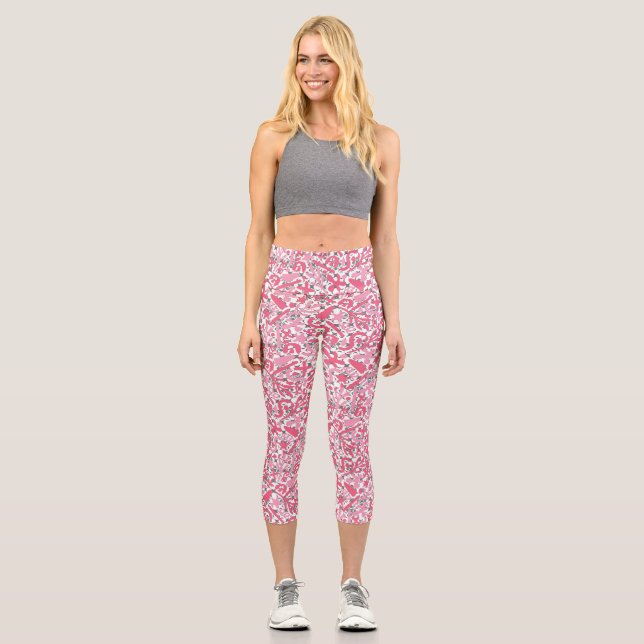 Doodle Pattern in Pink.01.w White BG Capri Leggings (Front)