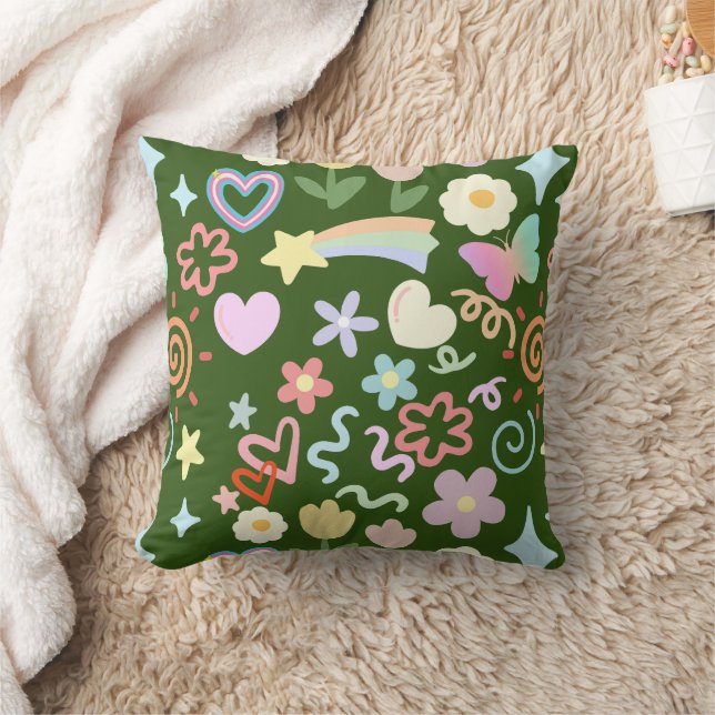 Doodle  pattern pastel shade D Green BG Cushion (Blanket)