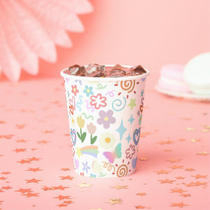 Doodle pattern pastel shade paper cups