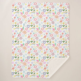 Doodle  pattern pastel shade sherpa blanket