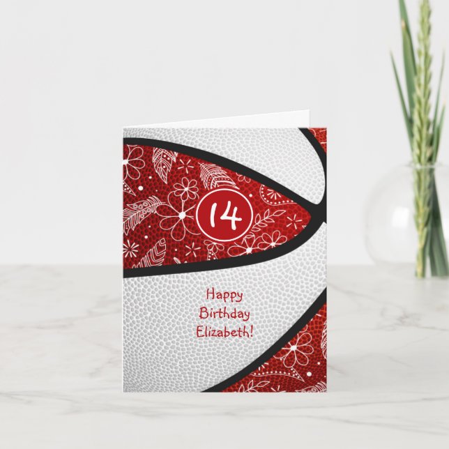 doodle pattern red white basketball any occasion card (Front)
