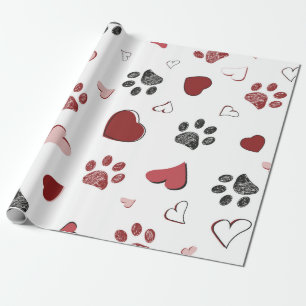 Doodle paw and hearts pattern wrapping paper