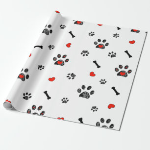 Doodle paws and bones wrapping paper