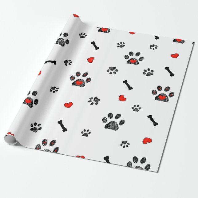 Doodle paws and bones wrapping paper (Unrolled)