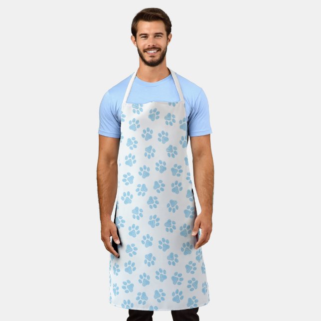 Doodle Paws, Dog Paws, Baby Blue Paws Apron (Worn)
