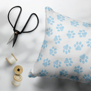 Doodle Paws, Dog Paws, Baby Blue Paws Decorative Cushion