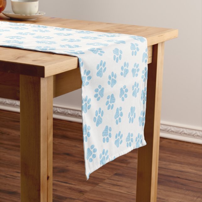 Doodle Paws, Dog Paws, Baby Blue Paws Short Table Runner (In Situ)