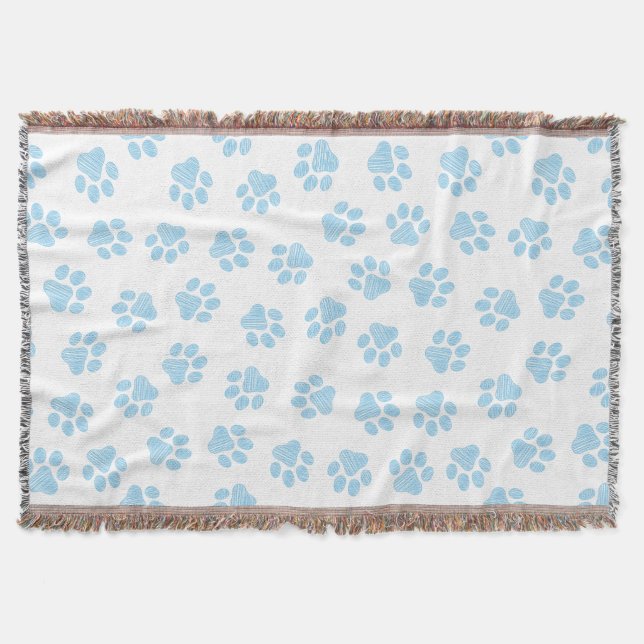 Doodle Paws, Dog Paws, Baby Blue Paws Throw Blanket (Front)