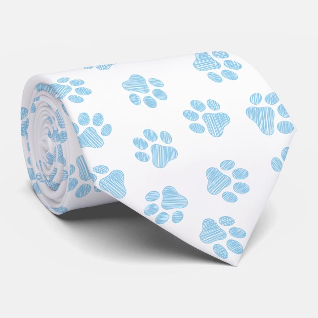 Doodle Paws, Dog Paws, Baby Blue Paws Tie (Rolled)