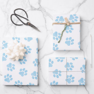 Doodle Paws, Dog Paws, Baby Blue Paws Wrapping Paper Sheet