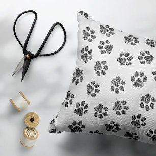Doodle Paws, Dog Paws, Black Paws Decorative Cushion