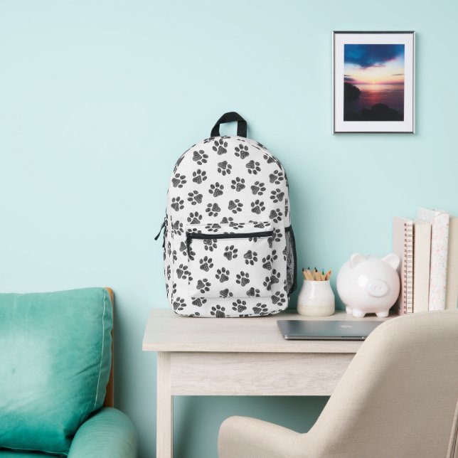 Doodle Paws, Dog Paws, Black Paws Printed Backpack (Insitu)
