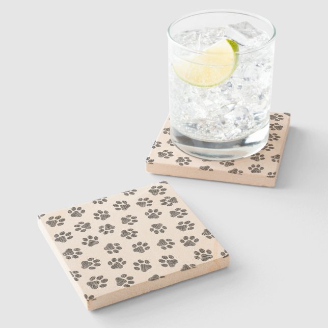 Doodle Paws, Dog Paws, Black Paws Stone Coaster (Side)