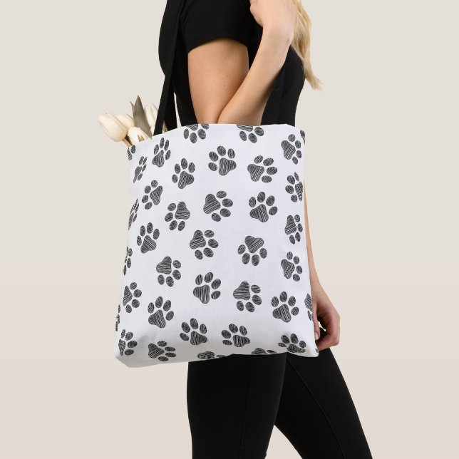 Doodle Paws, Dog Paws, Black Paws Tote Bag (Close Up)