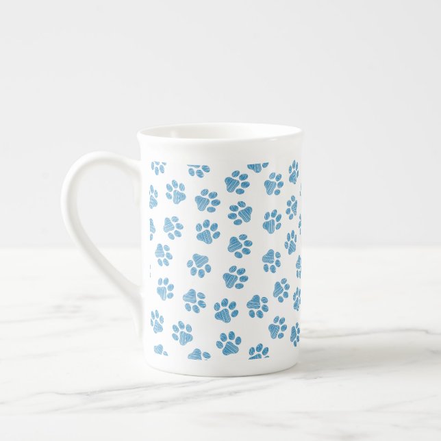 Doodle Paws, Dog Paws, Blue Paws Bone China Mug (Left)
