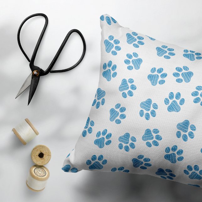 Doodle Paws, Dog Paws, Blue Paws Decorative Cushion (Creator Uploaded)