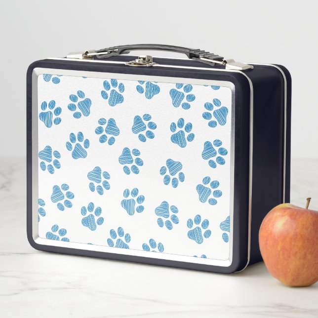 Doodle Paws, Dog Paws, Blue Paws Metal Lunch Box (In Situ)
