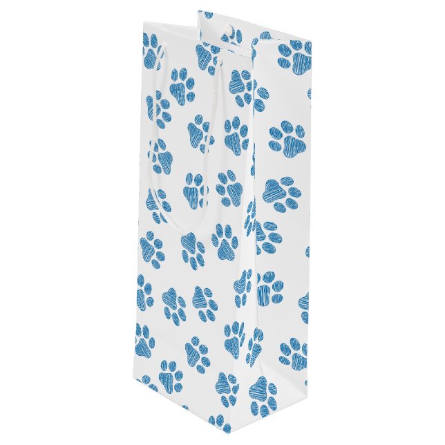 Doodle Paws, Dog Paws, Blue Paws Wine Gift Bag (Back Angled)