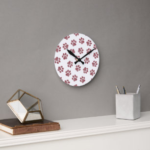 Doodle Paws, Dog Paws, Burgundy Paws Round Clock