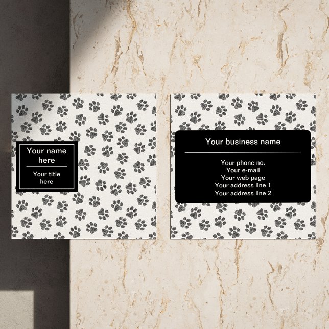 Doodle Paws, Dog Paws, Cat Paws, Black Paws Square Business Card (Creator Uploaded)