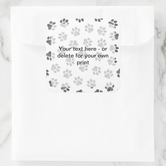 Doodle Paws, Dog Paws, Cat Paws, Black Paws Square Sticker (Bag)